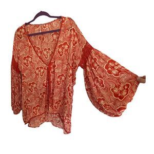 Free-people Women's Cream and Orange Blouse
